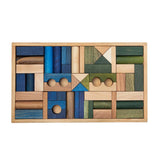 Cool Colored Wooden Block Set with Storage Tray - 54 Pieces