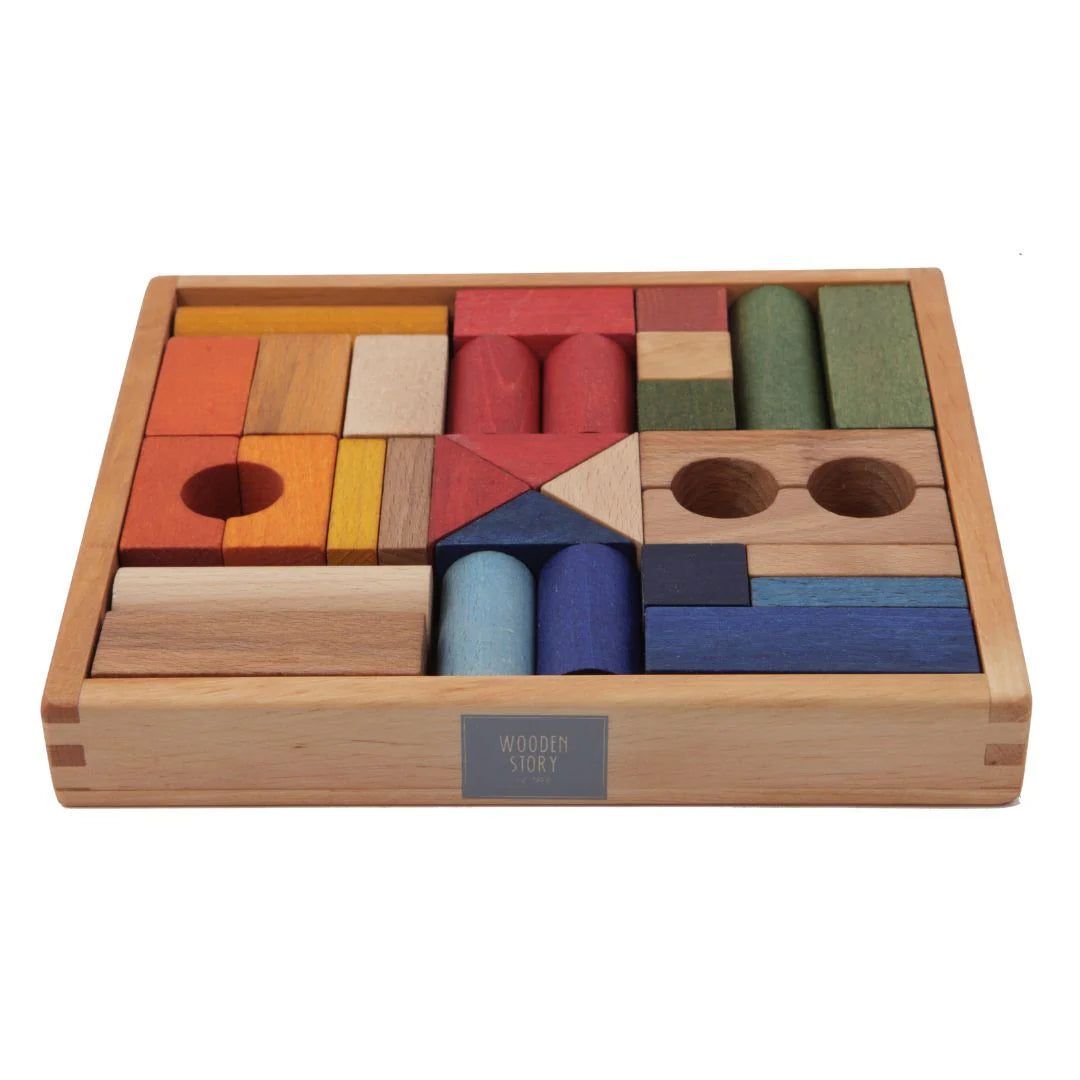 Wooden Rainbow Blocks with Storage Tray - 30 Pieces