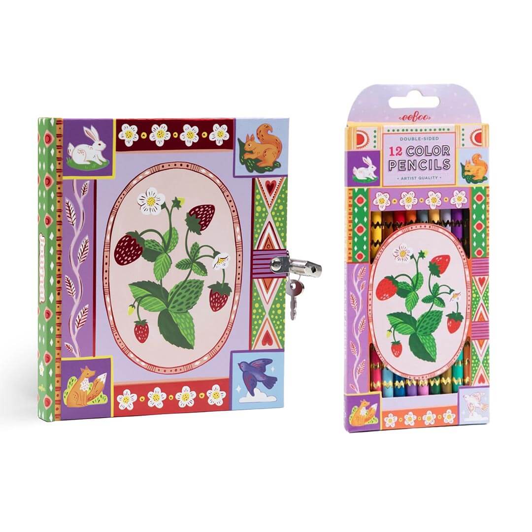 Strawberries Journal and Double-Sided Color Pencil Set