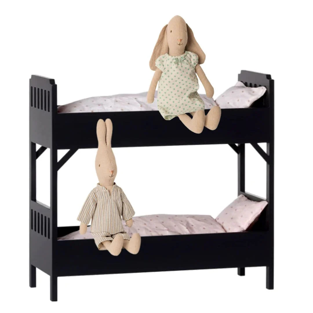 Modern Black Bunkbed with Two Bunnies