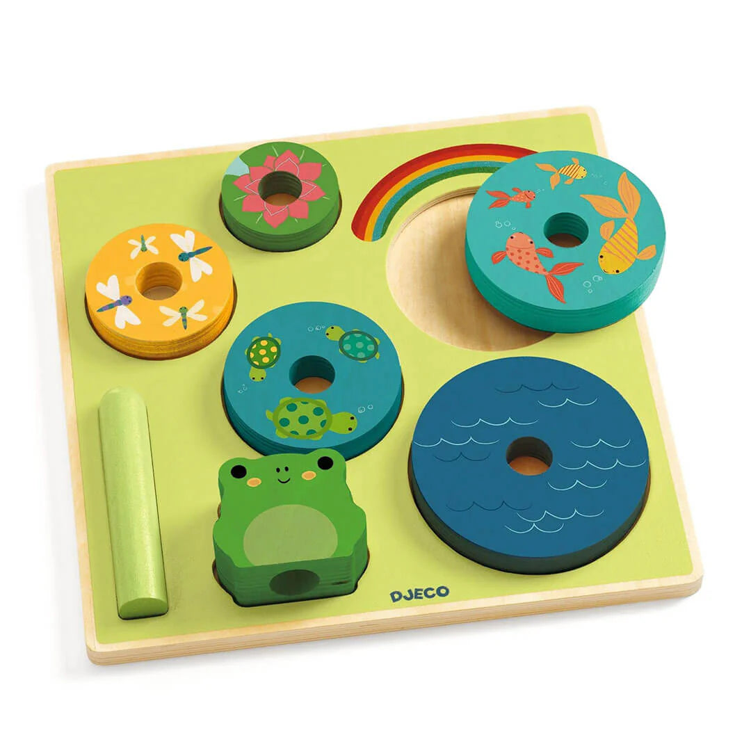 Puzz & Stack Frog Rainbow Wooden Puzzle and Stacking Toy