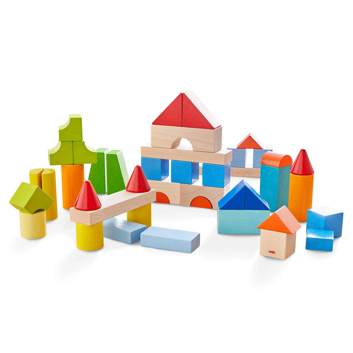 Colored Wooden Building Blocks - 46 Piece Set