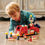 Wooden Fire Engine and Firefighter Play Set