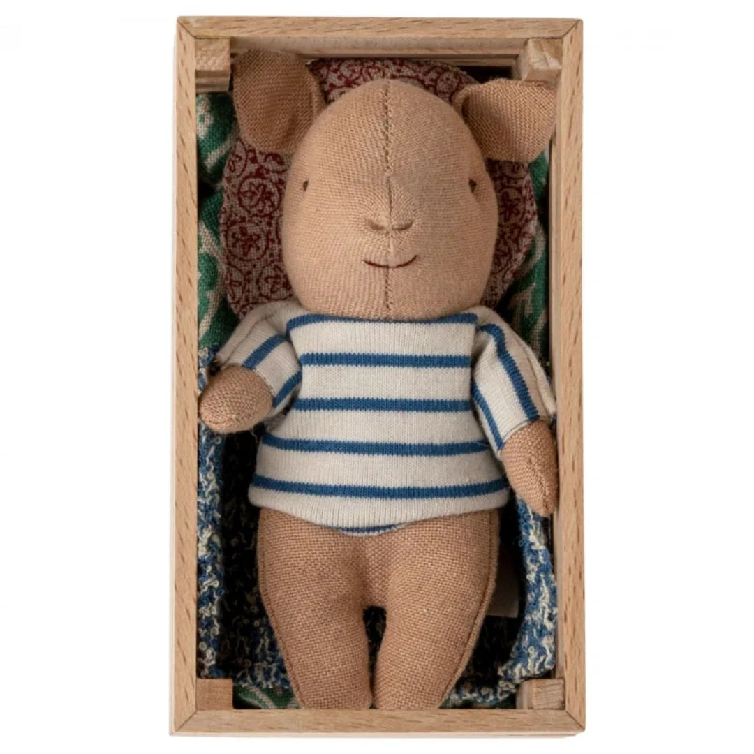 Piglet in a Wooden Box- Blue