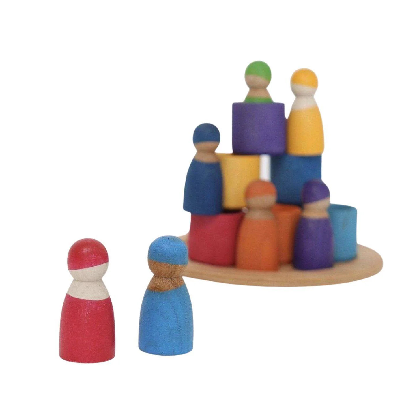 7 Rainbow Wooden Peg Dolls in Bowls