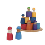 7 Rainbow Wooden Peg Dolls in Bowls