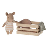 Baby Pig in a Wooden Box - Peach Stripes