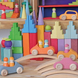 Grimm's Wooden Stepped Roofs Building Blocks Set - Rainbow