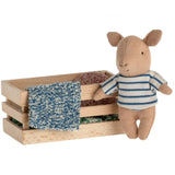 Piglet in a Wooden Box- Blue