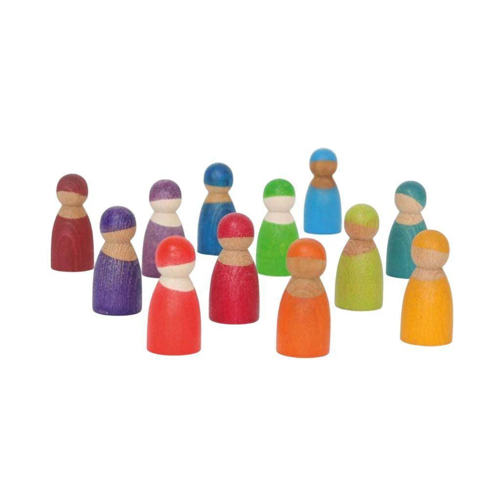 12 Rainbow Wooden Peg Dolls