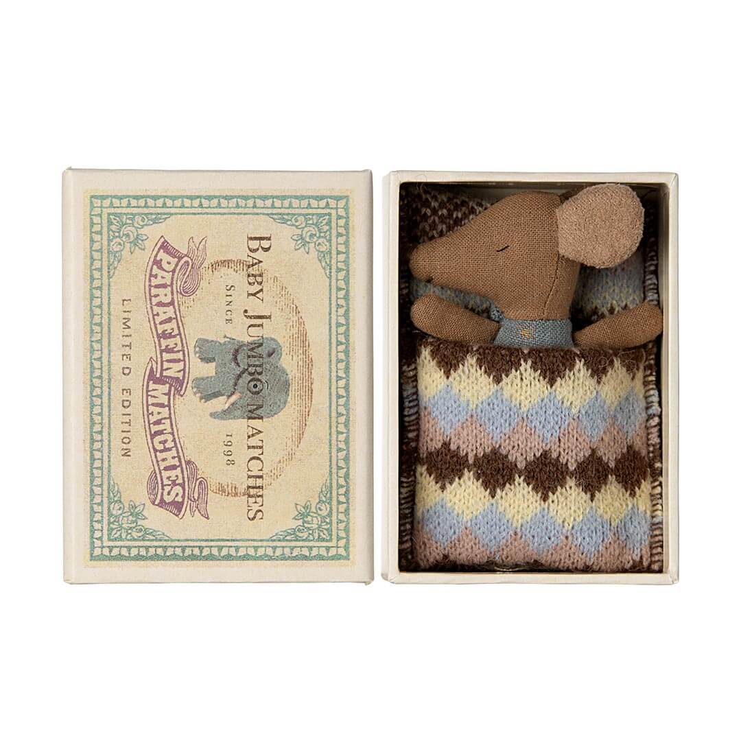 Sleepy Wakey Baby Mouse in a Matchbox - Blue