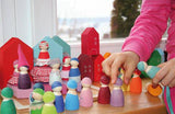 7 Rainbow Wooden Peg Dolls in Bowls