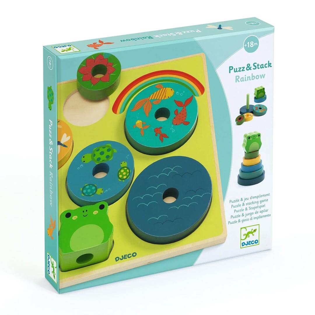 Puzz & Stack Frog Rainbow Wooden Puzzle and Stacking Toy