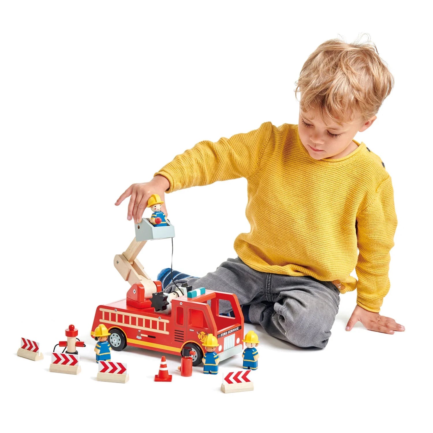 Wooden Fire Engine and Firefighter Play Set