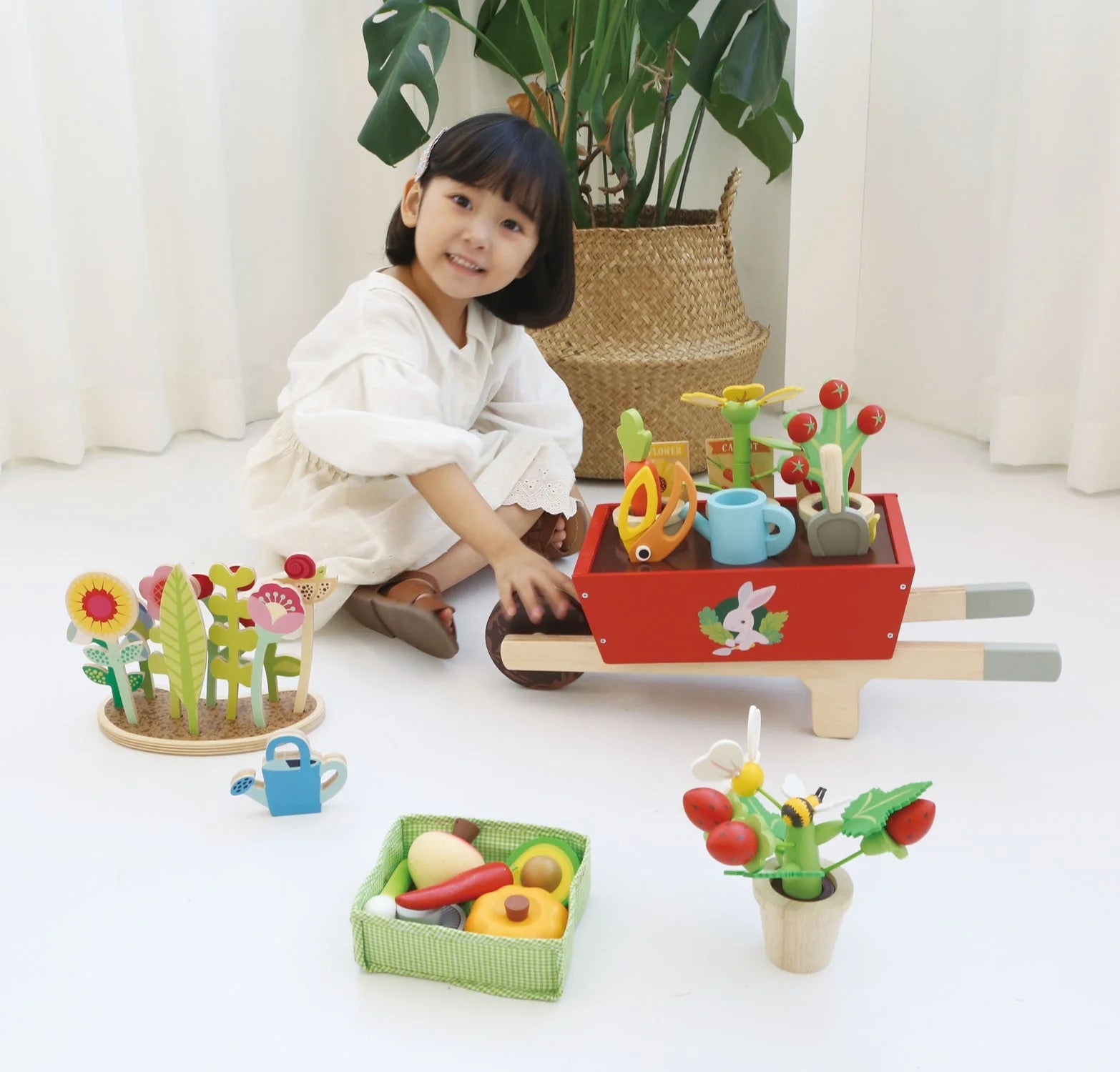 Wooden Garden Wheelbarrow Set