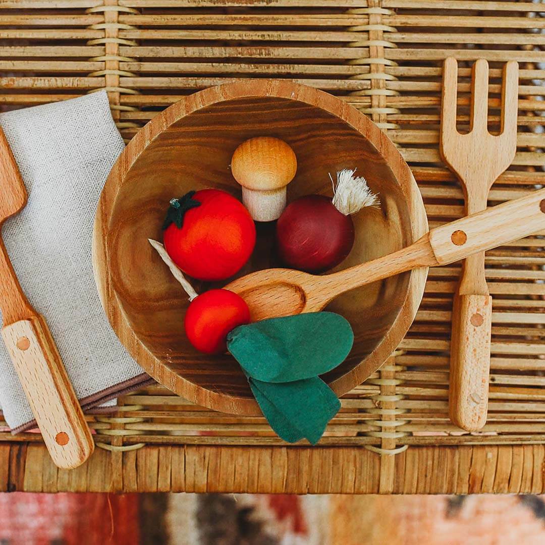 Assorted Wooden Vegetables in Crate