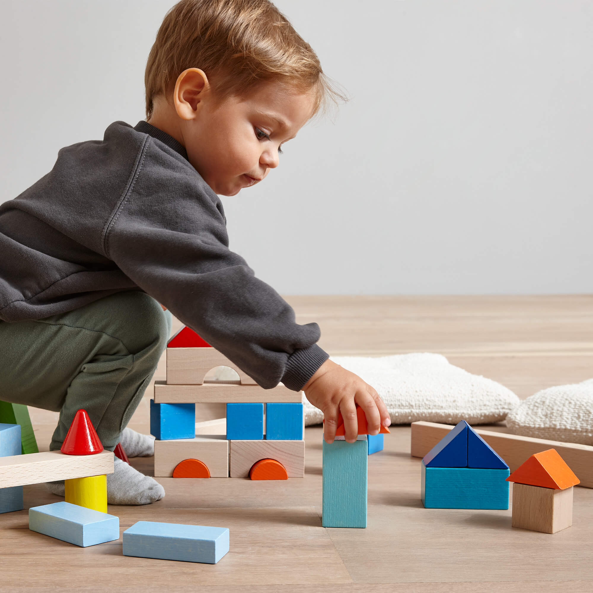 Colored Wooden Building Blocks - 46 Piece Set