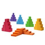 Grimm's Wooden Stepped Roofs Building Blocks Set - Rainbow