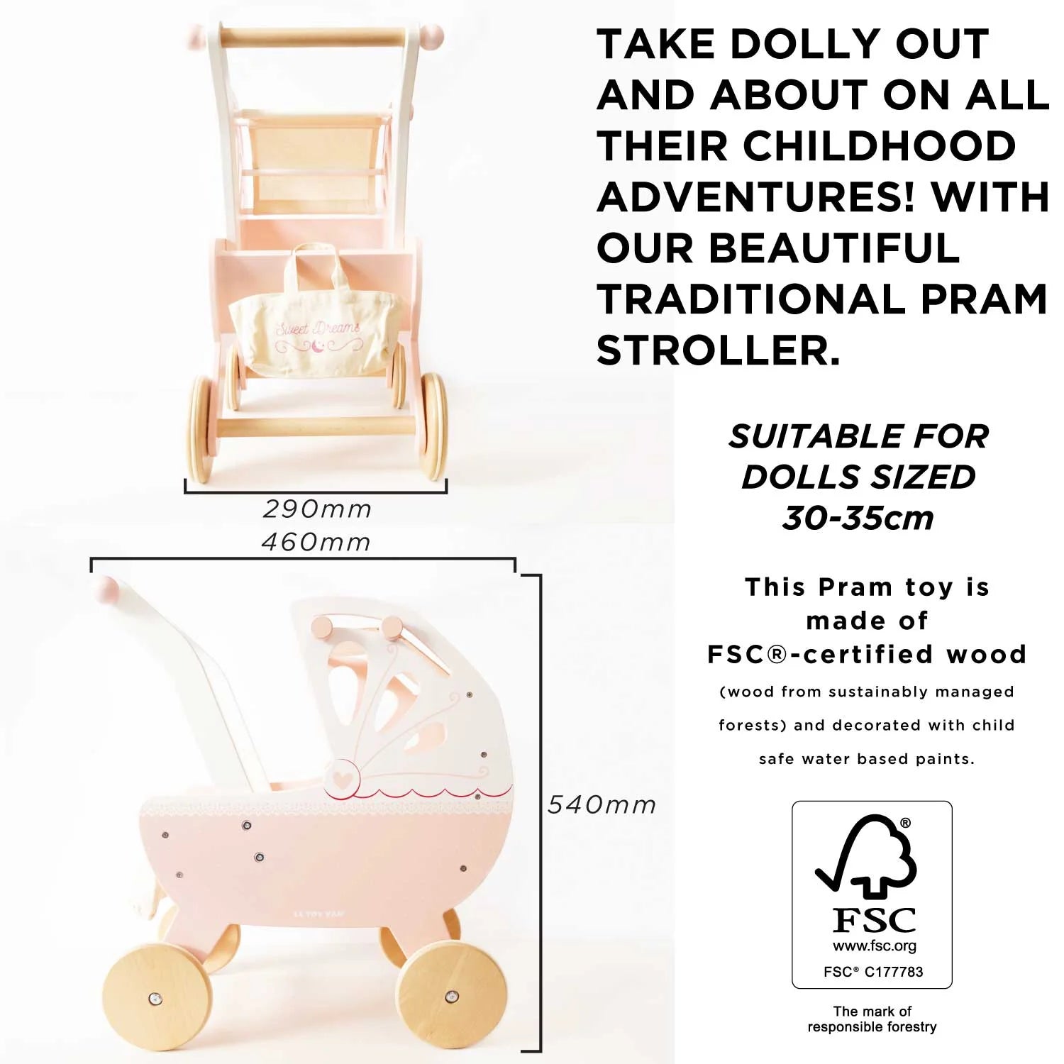 Retro Wooden Doll Pram