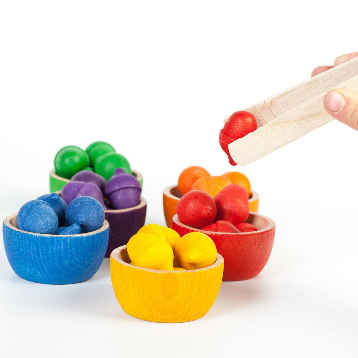 Wooden Bowls and Acorns Sorting Game