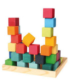 Rainbow Wooden Cubes - 36 Blocks with Tray