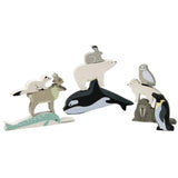 Wooden Polar Animal Figures and Display Case