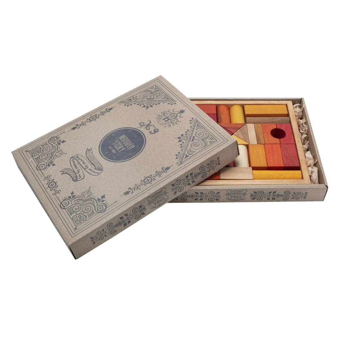 Warm Colored Wooden Block Set with Storage Tray - 30 Pieces