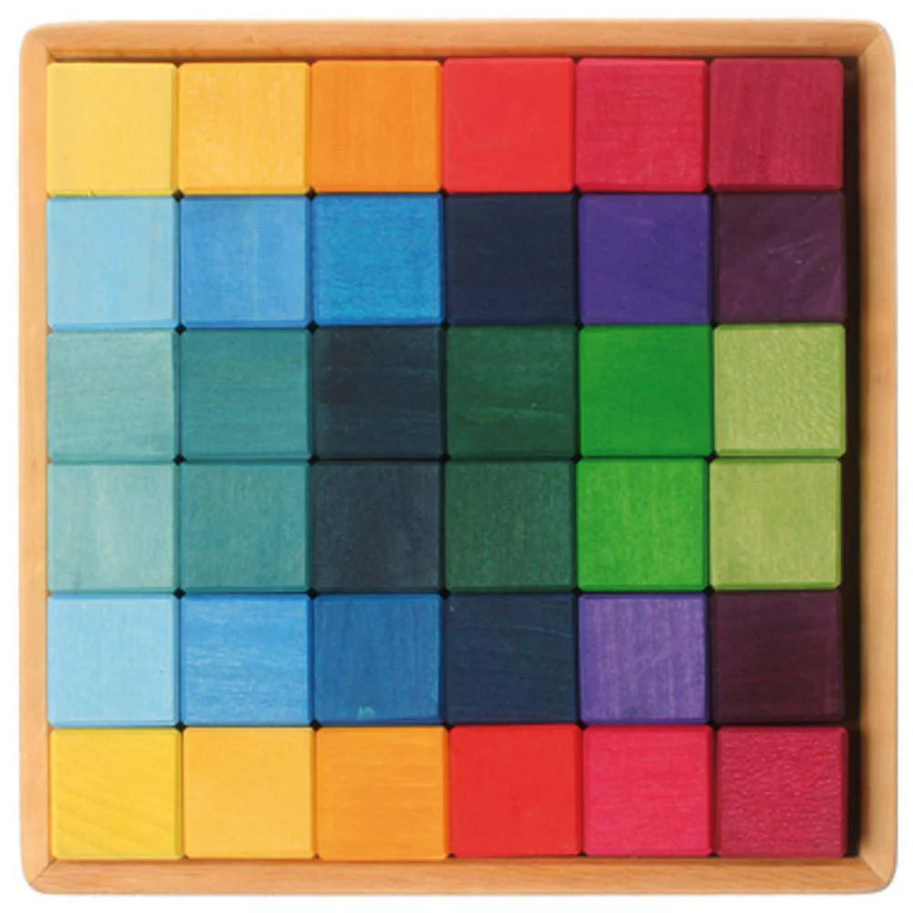 Rainbow Wooden Cubes - 36 Blocks with Tray