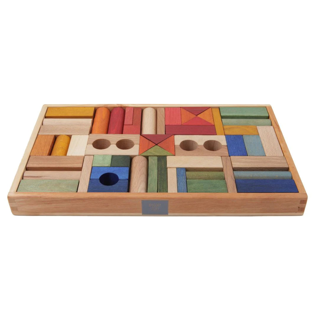 Wooden Rainbow Blocks with Storage Tray - 54 Pieces