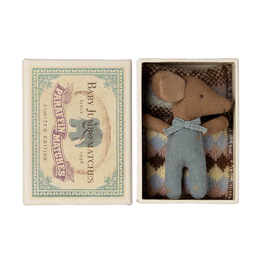 Sleepy Wakey Baby Mouse in a Matchbox - Blue