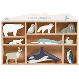 Wooden Polar Animal Figures and Display Case