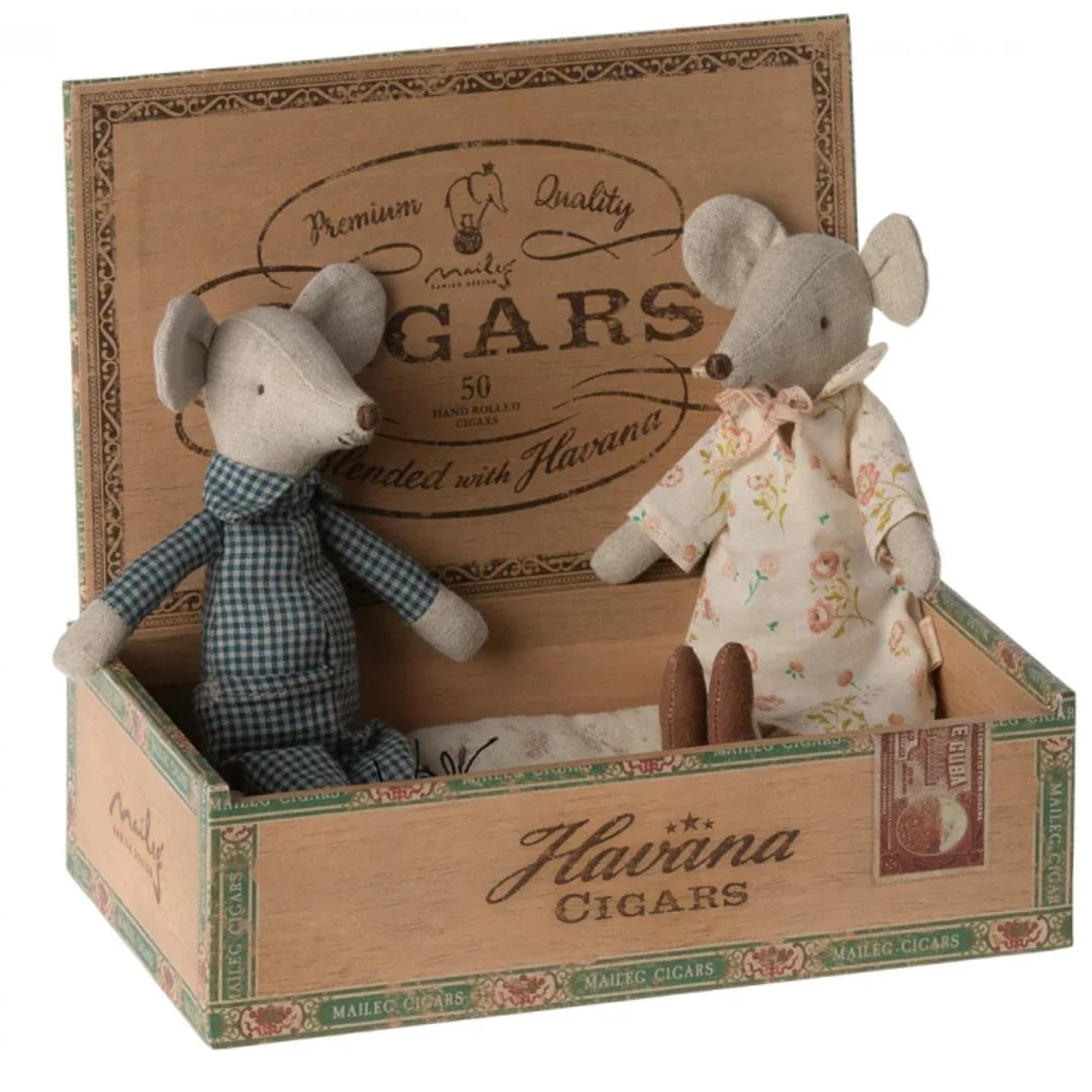 Grandma and Grandpa Mice in a Cigarbox