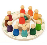 Wooden Rainbow Perpetual Calendar with Peg Figures